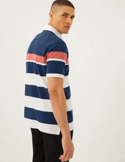 M&S Collection Men's Polo Shirts Pure Cotton Striped Rugby Shirt -New In Mens Store SD 03 T28 5604M F3 X EC 3