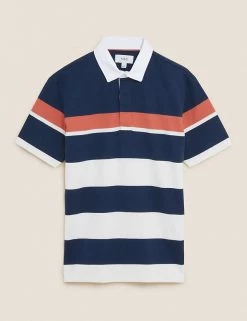 M&S Collection Men's Polo Shirts Pure Cotton Striped Rugby Shirt -New In Mens Store SD 03 T28 5604M F3 X EC 90