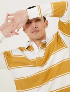M&S Collection Men's Rugby Shirts Pure Cotton Striped Long Sleeve Rugby Tops