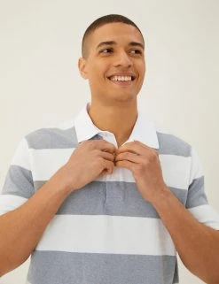 M&S Collection Men's Rugby Shirts Pure Cotton Striped Rugby Shirt