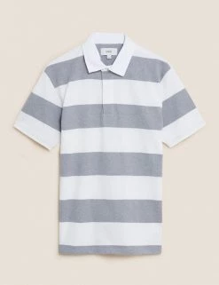 M&S Collection Men's Rugby Shirts Pure Cotton Striped Rugby Shirt -New In Mens Store SD 03 T28 5625M UT X EC 90