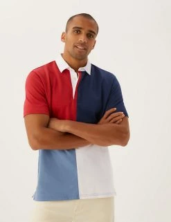 M&S Collection Men's Rugby Shirts Pure Cotton Colour Block Rugby Shirt