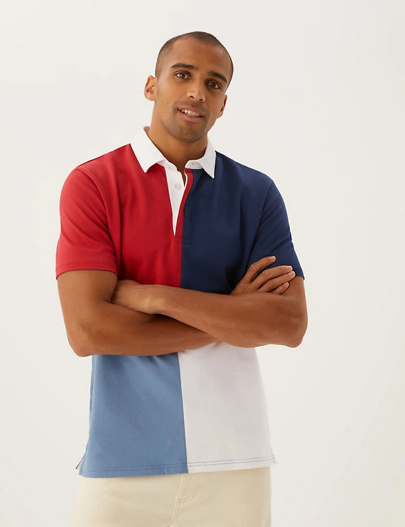 M&S Collection Men's Rugby Shirts Pure Cotton Colour Block Rugby Shirt 1 M&S Collection Men's Rugby Shirts Pure Cotton Colour Block Rugby Shirt