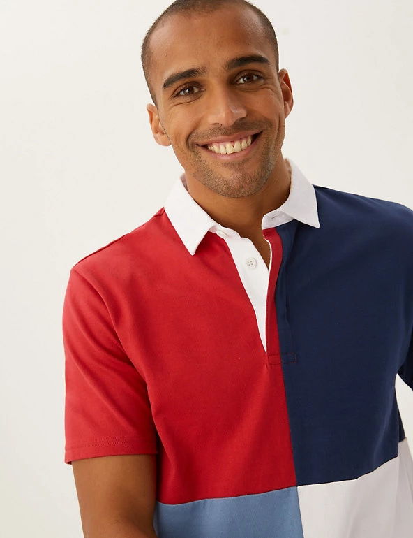 M&S Collection Men's Rugby Shirts Pure Cotton Colour Block Rugby Shirt 4 M&S Collection Men's Rugby Shirts Pure Cotton Colour Block Rugby Shirt - Image 4