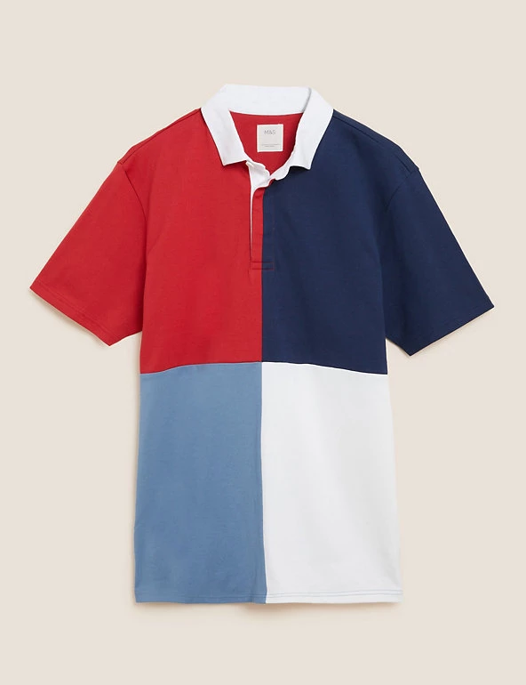 M&S Collection Men's Rugby Shirts Pure Cotton Colour Block Rugby Shirt 2 M&S Collection Men's Rugby Shirts Pure Cotton Colour Block Rugby Shirt - Image 2