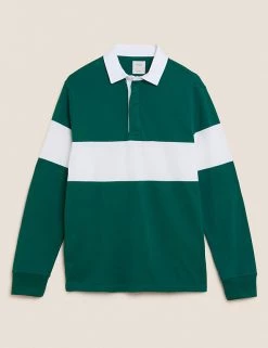 M&S Collection Men's Rugby Shirts Pure Cotton Long Sleeve Rugby Shirt -New In Mens Store SD 03 T28 5662M J3 X EC 90