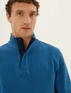 M&S Collection Men's Rugby Shirts Pure Cotton Half Zip Rugby Shirt