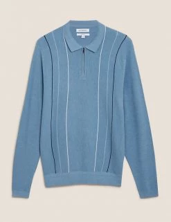 Autograph Men's Knitted Polo Shirts Striped Zip Neck Knitted Polo Shirt -New In Mens Store SD 03 T30 1063A E4 X EC 90