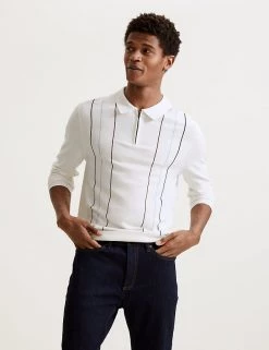 Autograph Men's Knitted Polo Shirts Striped Zip Neck Knitted Polo Shirt -New In Mens Store SD 03 T30 1063A NB X EC 2