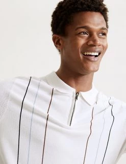 Autograph Men's Knitted Polo Shirts Striped Zip Neck Knitted Polo Shirt -New In Mens Store SD 03 T30 1063A NB X EC 3