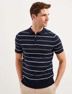 Autograph Men's Knitted Polo Shirts Silk Cotton Striped Knitted Polo Shirt -New In Mens Store SD 03 T30 1065A F4 X EC 1