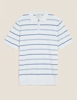 Autograph Men's Knitted Polo Shirts Silk Cotton Striped Knitted Polo Shirt -New In Mens Store SD 03 T30 1065A NB X EC 90