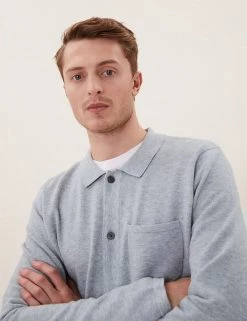 M&S Collection Men's Knitted Polo Shirts Cotton Blend Knitted Polo Shirt