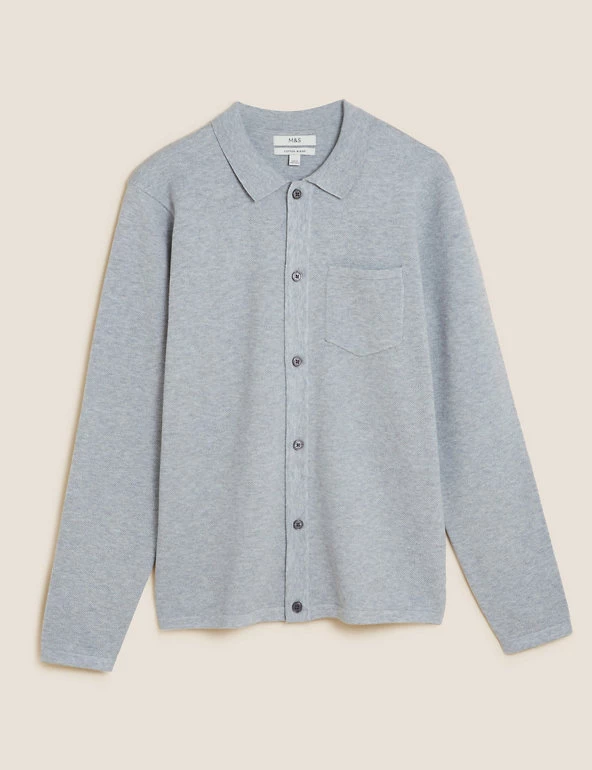 M&S Collection Men's Knitted Polo Shirts Cotton Blend Knitted Polo Shirt 2 M&S Collection Men's Knitted Polo Shirts Cotton Blend Knitted Polo Shirt - Image 2