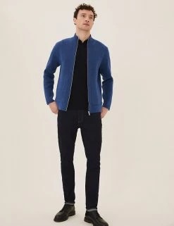 M&S Collection Men's Cardigans Cotton Blend Ribbed Zip Up Knitted Jacket