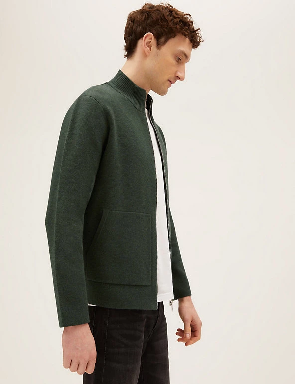M&S Collection Men's Cardigans Cotton Blend Ribbed Zip Up Knitted Jacket 6 M&S Collection Men's Cardigans Cotton Blend Ribbed Zip Up Knitted Jacket - Image 6