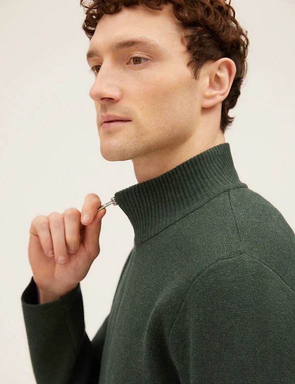 M&S Collection Men's Cardigans Cotton Blend Ribbed Zip Up Knitted Jacket 8 M&S Collection Men's Cardigans Cotton Blend Ribbed Zip Up Knitted Jacket - Image 8