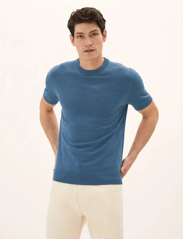 M&S Collection Men's T-shirts Pure Extra Fine Merino Wool Knitted T-Shirt 10 M&S Collection Men's T-shirts Pure Extra Fine Merino Wool Knitted T-Shirt - Image 10