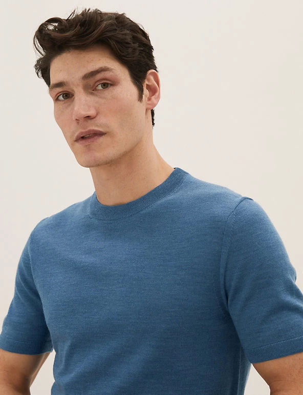 M&S Collection Men's T-shirts Pure Extra Fine Merino Wool Knitted T-Shirt 12 M&S Collection Men's T-shirts Pure Extra Fine Merino Wool Knitted T-Shirt - Image 12