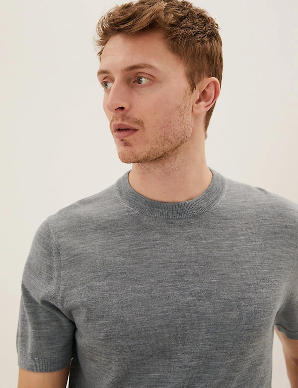 M&S Collection Men's T-shirts Pure Extra Fine Merino Wool Knitted T-Shirt 3 M&S Collection Men's T-shirts Pure Extra Fine Merino Wool Knitted T-Shirt - Image 3