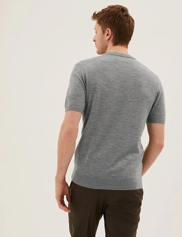 M&S Collection Men's T-shirts Pure Extra Fine Merino Wool Knitted T-Shirt 4 M&S Collection Men's T-shirts Pure Extra Fine Merino Wool Knitted T-Shirt - Image 4