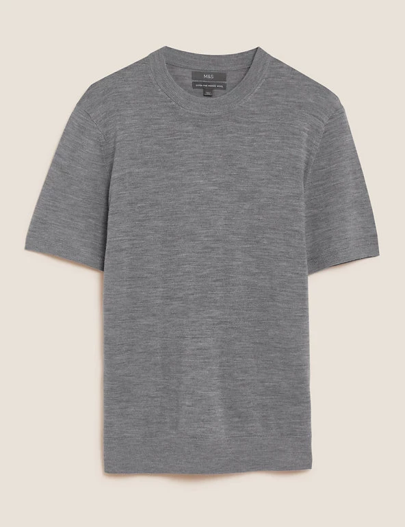 M&S Collection Men's T-shirts Pure Extra Fine Merino Wool Knitted T-Shirt 2 M&S Collection Men's T-shirts Pure Extra Fine Merino Wool Knitted T-Shirt - Image 2