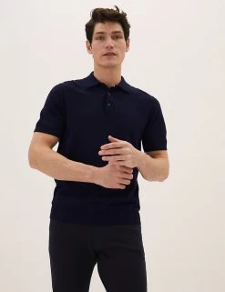 M&S Collection Men's Knitted Polo Shirts Cotton Rich Short Sleeve Knitted Polo Shirt -New In Mens Store SD 03 T30 4002M F0 X EC 0