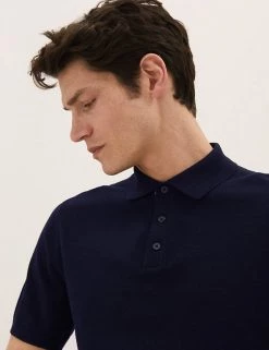 M&S Collection Men's Knitted Polo Shirts Cotton Rich Short Sleeve Knitted Polo Shirt -New In Mens Store SD 03 T30 4002M F0 X EC 1