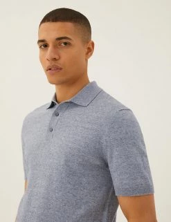 M&S Collection Men's Knitted Polo Shirts Cotton Rich Short Sleeve Knitted Polo Shirt