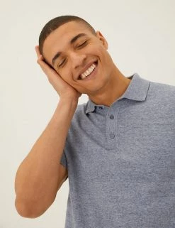 M&S Collection Men's Knitted Polo Shirts Cotton Rich Short Sleeve Knitted Polo Shirt -New In Mens Store SD 03 T30 4002M T0 X EC 2