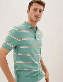 M&S Collection Men's Knitted Polo Shirts Cotton Rich Striped Knitted Polo Shirt -New In Mens Store SD 03 T30 4003M J4 X EC 0