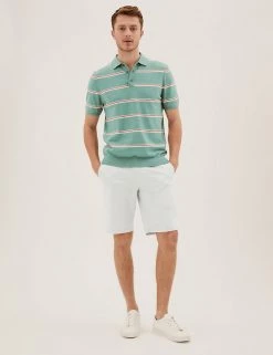 M&S Collection Men's Knitted Polo Shirts Cotton Rich Striped Knitted Polo Shirt -New In Mens Store SD 03 T30 4003M J4 X EC 1