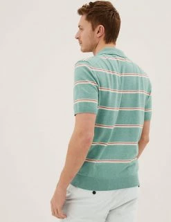 M&S Collection Men's Knitted Polo Shirts Cotton Rich Striped Knitted Polo Shirt -New In Mens Store SD 03 T30 4003M J4 X EC 2