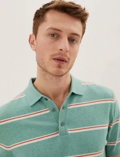 M&S Collection Men's Knitted Polo Shirts Cotton Rich Striped Knitted Polo Shirt -New In Mens Store SD 03 T30 4003M J4 X EC 3