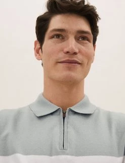 M&S Collection Men's Knitted Polo Shirts Cotton Rich Colour Block Knitted Polo Shirt -New In Mens Store SD 03 T30 4007M J4 X EC 2