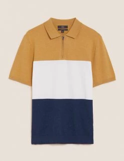 M&S Collection Men's Knitted Polo Shirts Cotton Rich Colour Block Knitted Polo Shirt -New In Mens Store SD 03 T30 4007M R4 X EC 90