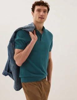 M&S Collection Men's Knitted Polo Shirts Cotton Rich Textured Knitted Polo Shirt