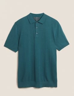 M&S Collection Men's Knitted Polo Shirts Cotton Rich Textured Knitted Polo Shirt -New In Mens Store SD 03 T30 4009M NT X EC 90