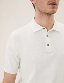 M&S Collection Men's Knitted Polo Shirts Cotton Rich Textured Knitted Polo Shirt -New In Mens Store SD 03 T30 4009M NZ X EC 2
