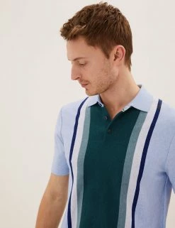 M&S Collection Men's Knitted Polo Shirts Cotton Rich Colour Block Knitted Polo Shirt