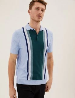 M&S Collection Men's Knitted Polo Shirts Cotton Rich Colour Block Knitted Polo Shirt -New In Mens Store SD 03 T30 4010M E7 X EC 1