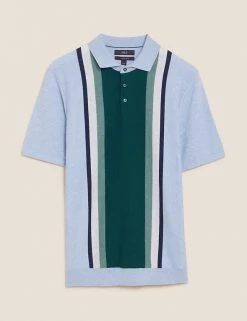 M&S Collection Men's Knitted Polo Shirts Cotton Rich Colour Block Knitted Polo Shirt -New In Mens Store SD 03 T30 4010M E7 X EC 90