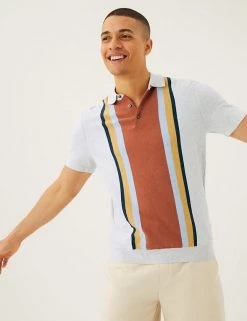 M&S Collection Men's Knitted Polo Shirts Cotton Rich Colour Block Knitted Polo Shirt -New In Mens Store SD 03 T30 4010M NB X EC 0