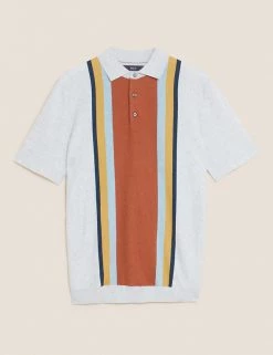 M&S Collection Men's Knitted Polo Shirts Cotton Rich Colour Block Knitted Polo Shirt -New In Mens Store SD 03 T30 4010M NB X EC 90