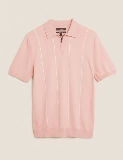 M&S Collection Men's Knitted Polo Shirts Cotton Rich Knitted Zip Neck Polo Shirt -New In Mens Store SD 03 T30 4011M A4 X EC 90