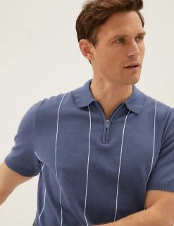 M&S Collection Men's Knitted Polo Shirts Cotton Rich Knitted Zip Neck Polo Shirt