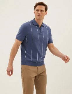 M&S Collection Men's Knitted Polo Shirts Cotton Rich Knitted Zip Neck Polo Shirt -New In Mens Store SD 03 T30 4011M E4 X EC 1