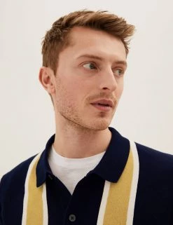 M&S Collection Men's Knitted Polo Shirts Cotton Rich Striped Knitted Polo Shirt -New In Mens Store SD 03 T30 4012M F4 X EC 1