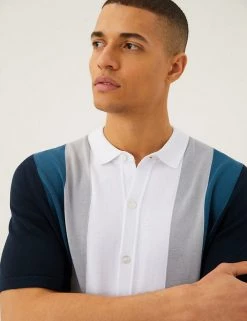 M&S Collection Men's Knitted Polo Shirts Cotton Modal Striped Knitted Polo Shirt