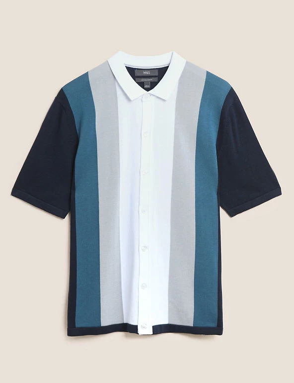 M&S Collection Men's Knitted Polo Shirts Cotton Modal Striped Knitted Polo Shirt 2 M&S Collection Men's Knitted Polo Shirts Cotton Modal Striped Knitted Polo Shirt - Image 2